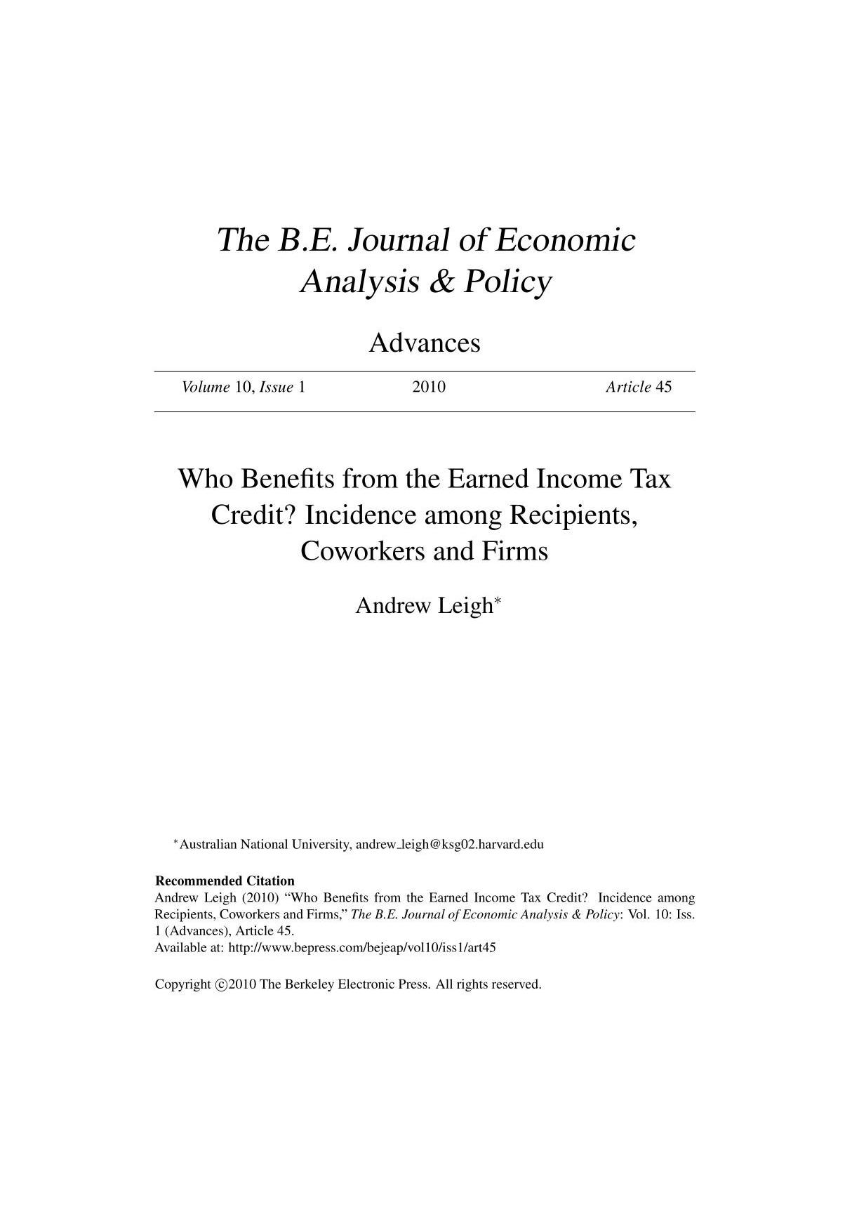 the be journal of economic analysis policy 经济分析政策杂志