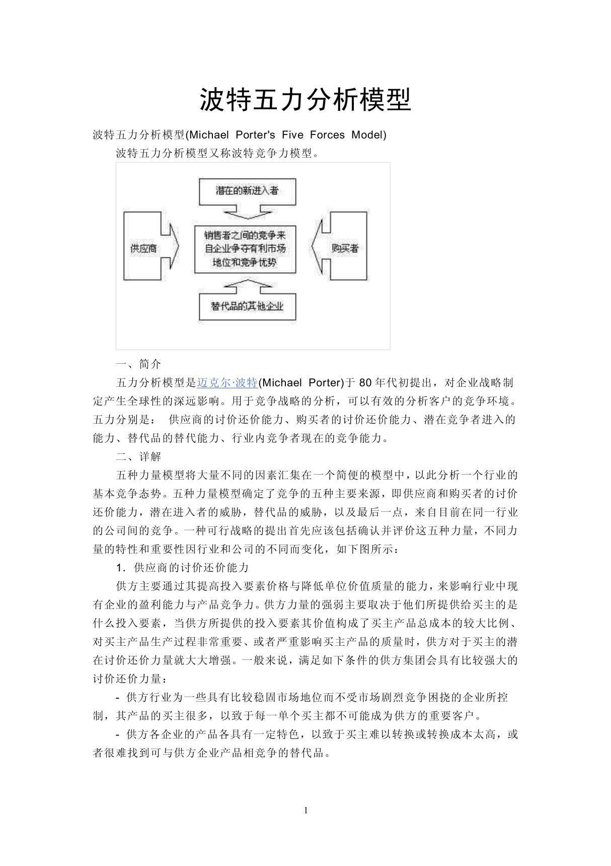 波特五力模型介绍