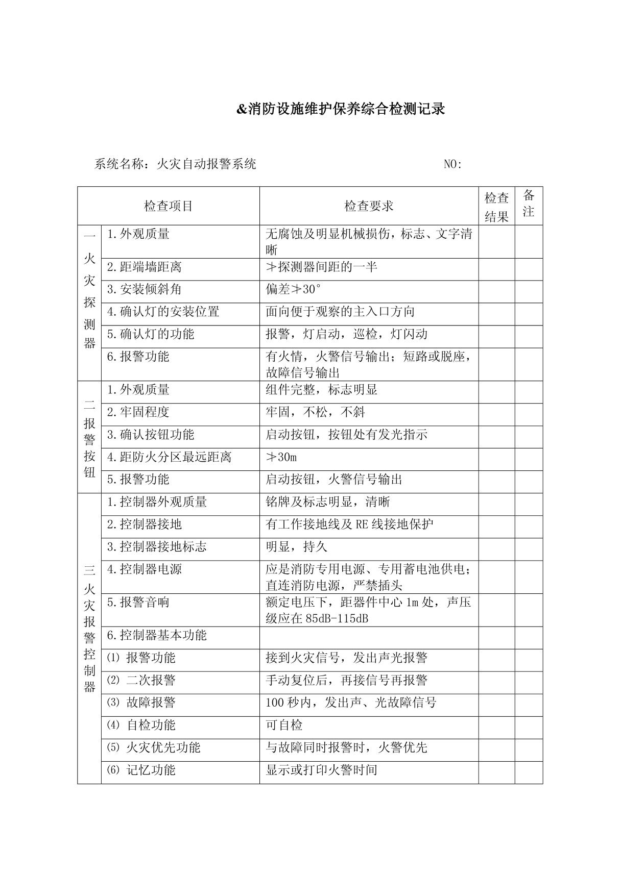 消防设施维护保养综合检测记录