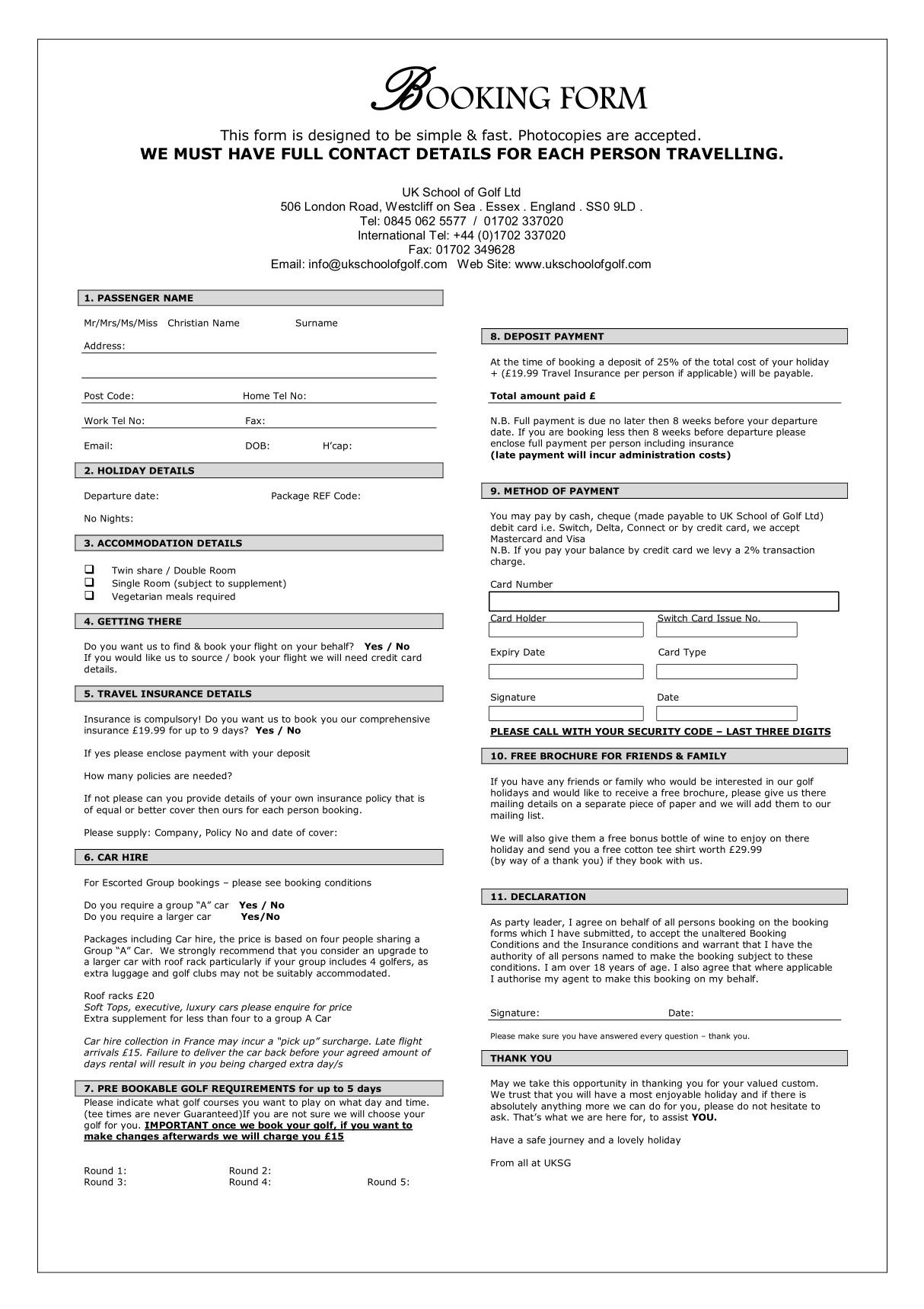 Booking Form