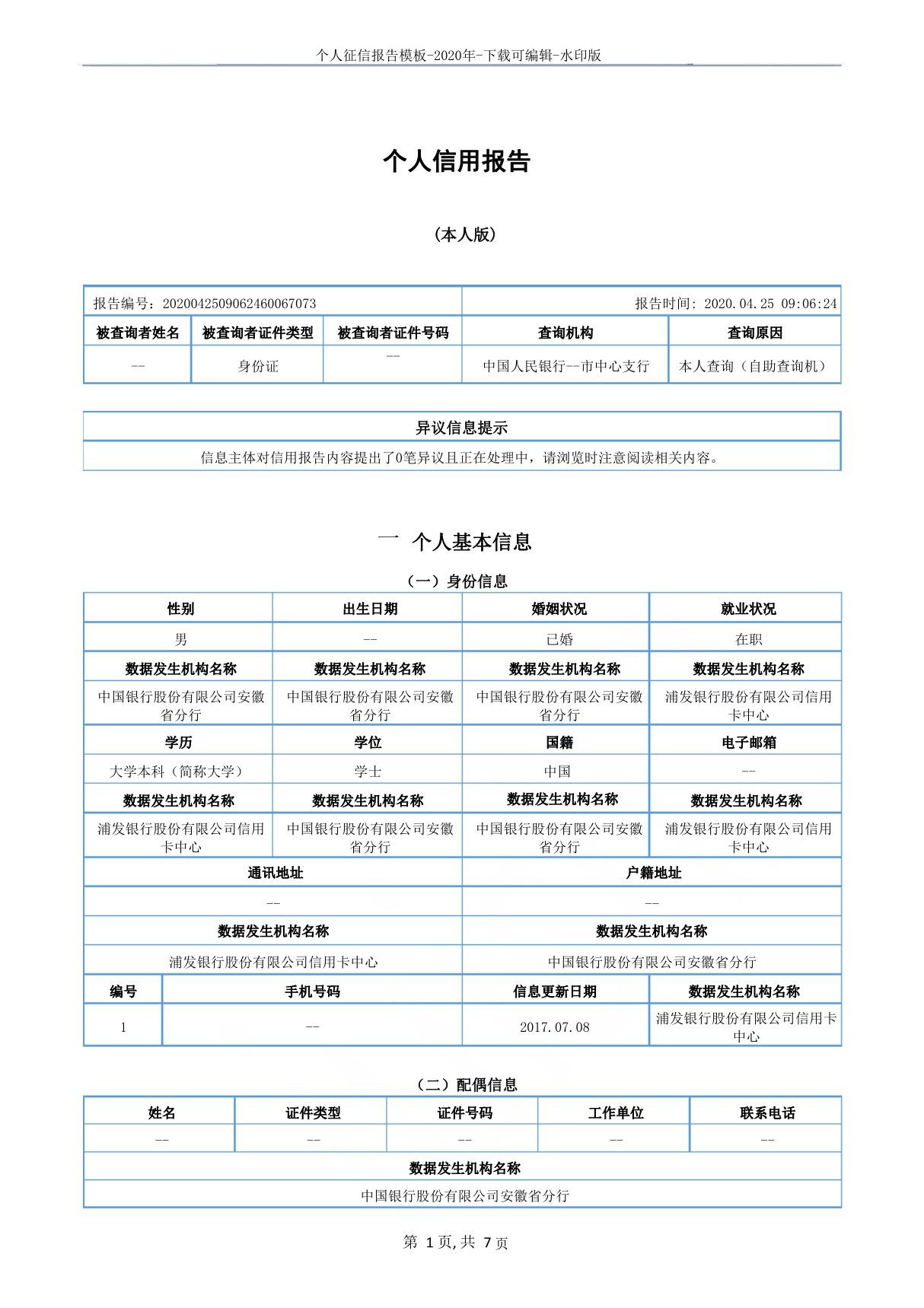 个人征信报告模板