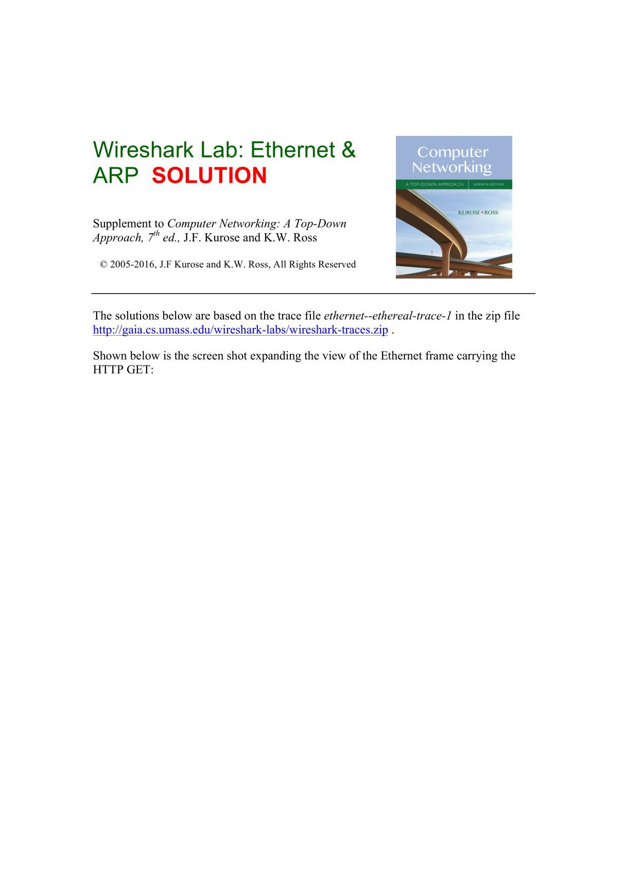 ebook计算机网络 自顶向下方法(原书第7版)-配套内容labsol Wireshark Ethernet ARP SOLUTION v7.0