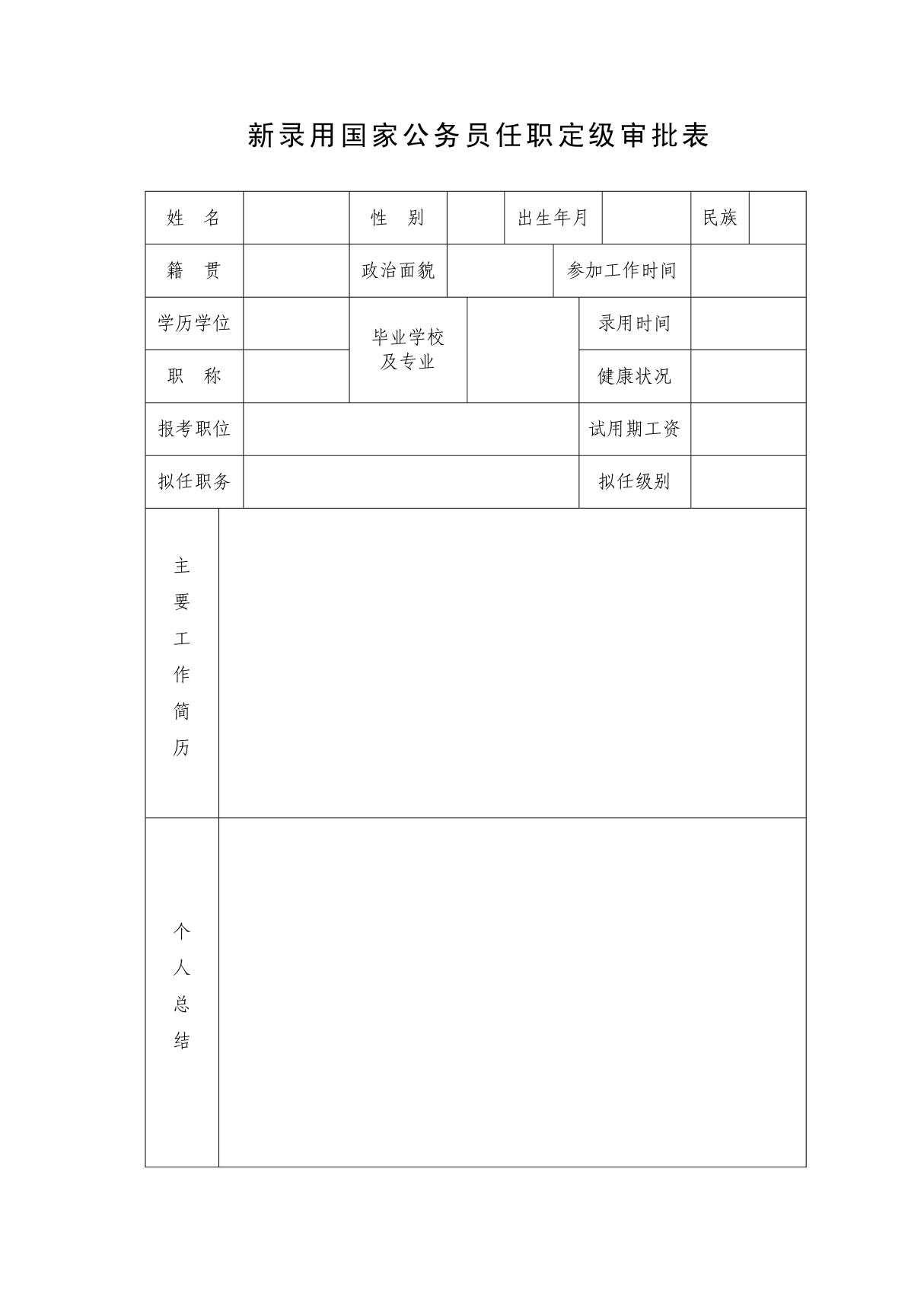 新录用国家公务员任职定级表 - 新录用国家公务员任职定级审批表