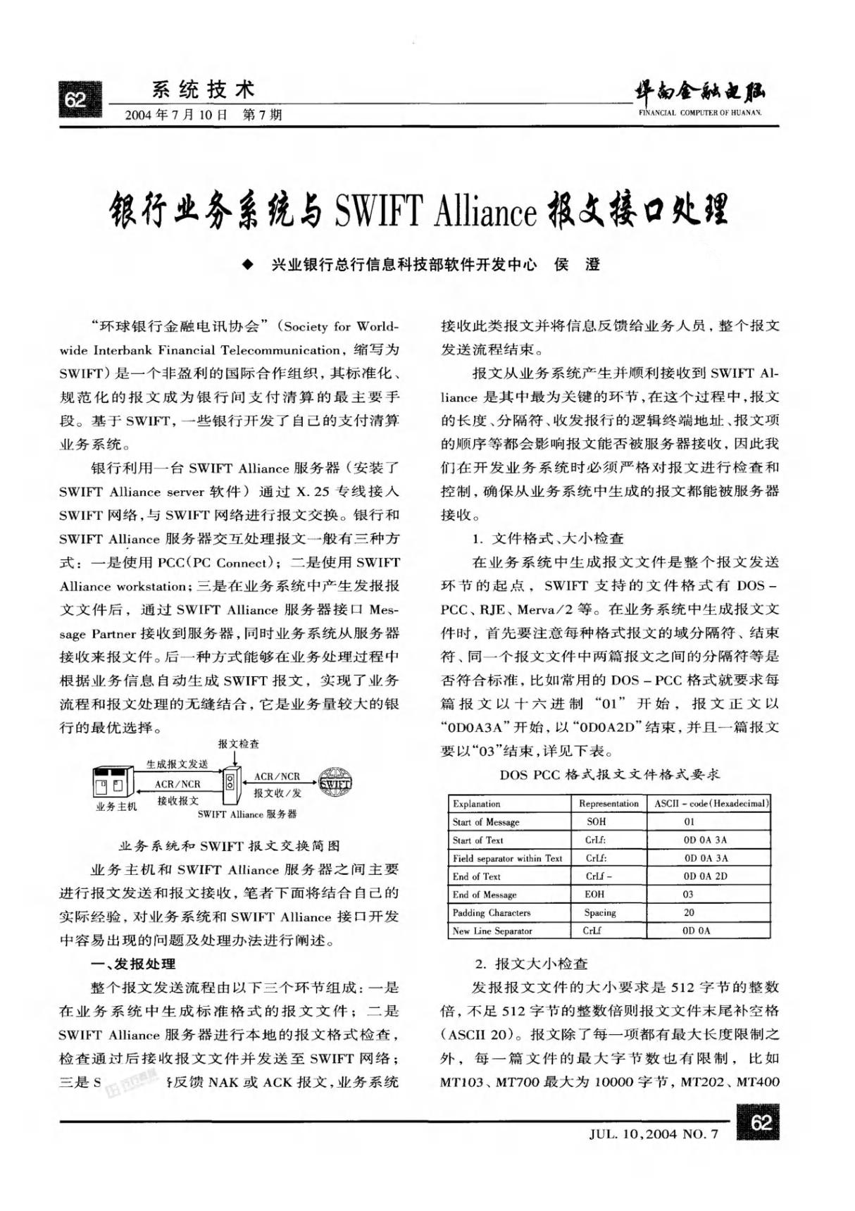 银行业务系统与SWIFT Alliance报文接口处理