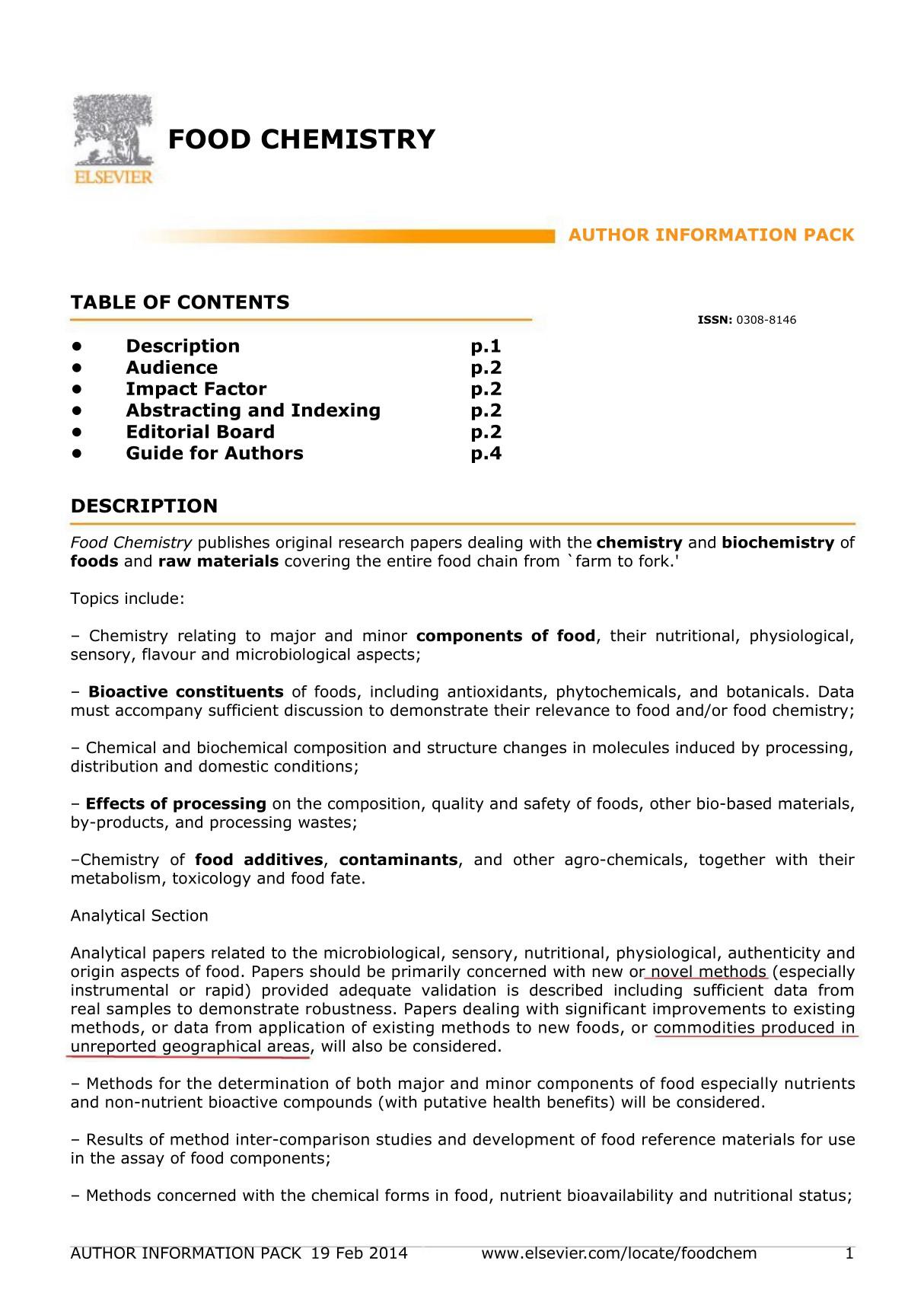 food chemistry 投稿要求