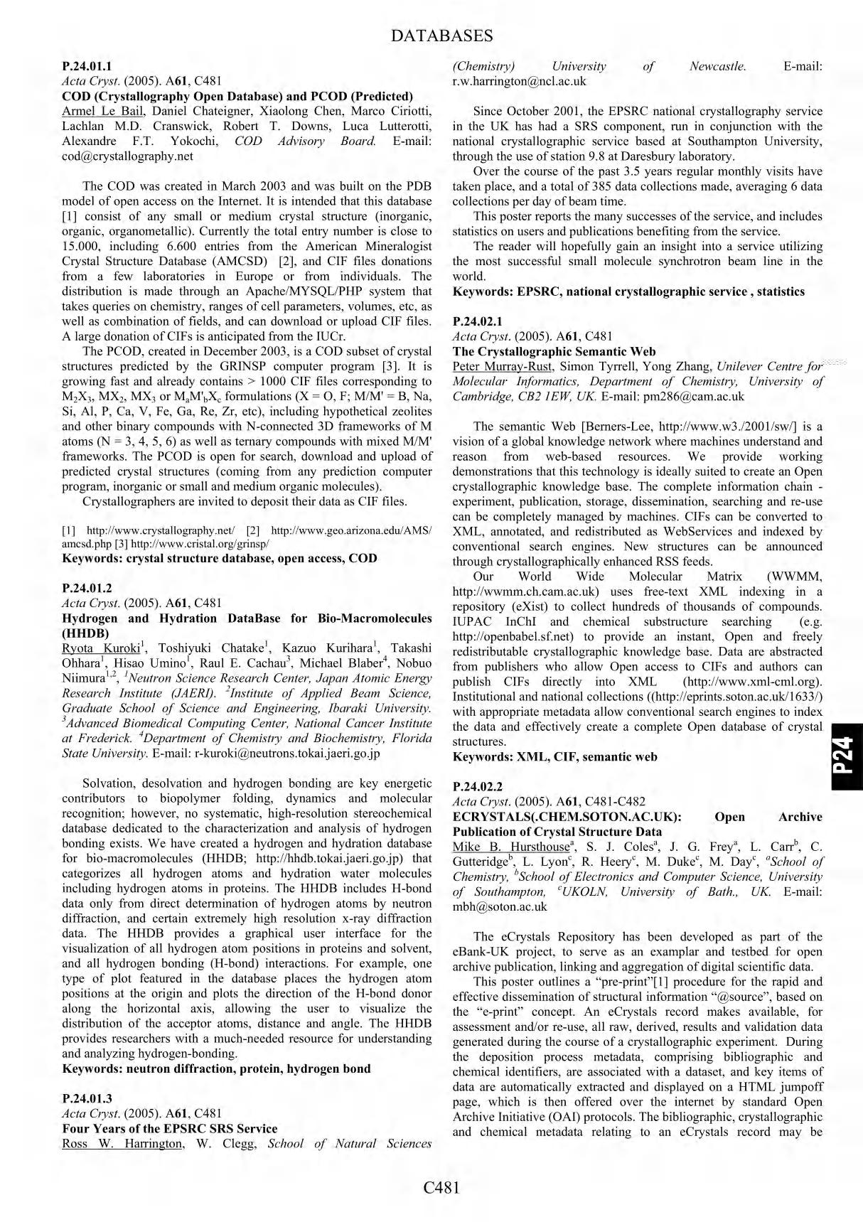 cod crystallography open database and pcod predicted cod晶体开放数据库和cod的预测