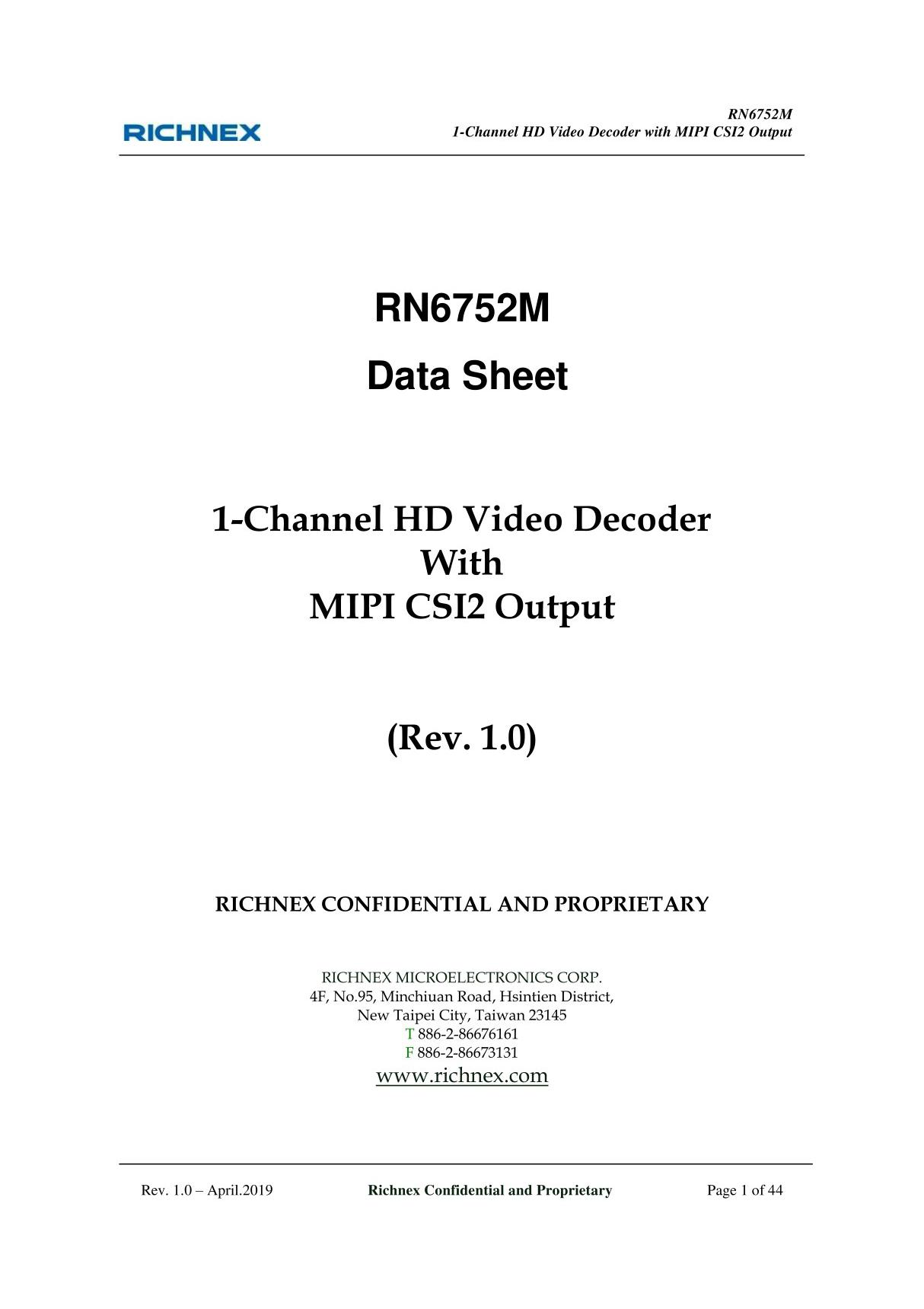 RN6752MQW视频解码芯片datasheet