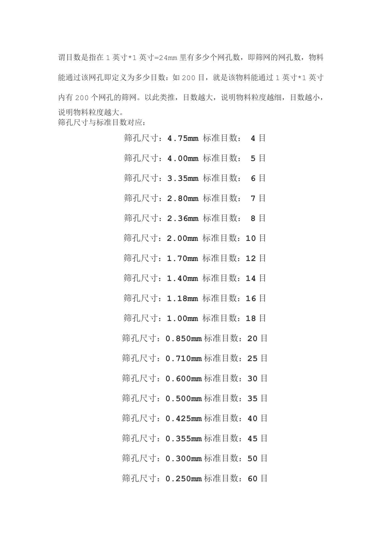 筛子的目数表