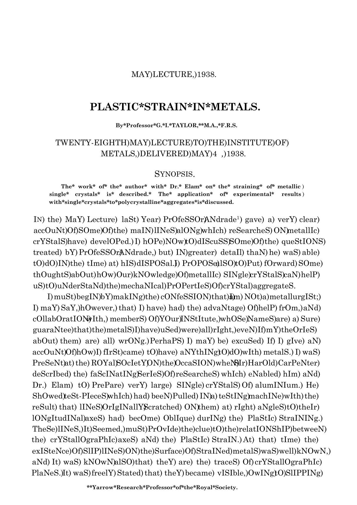 PLASTIC STRAIN IN METALS Taylor 1938