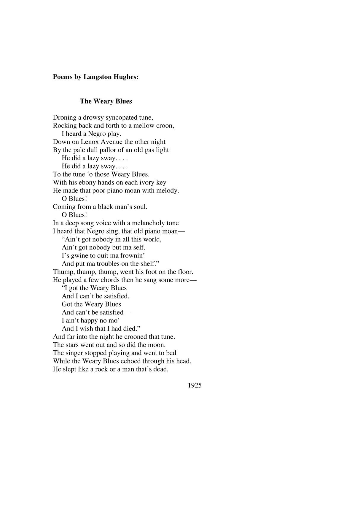 poems by langston hughes the weary blues 休斯兰斯顿的诗歌，疲倦的蓝调