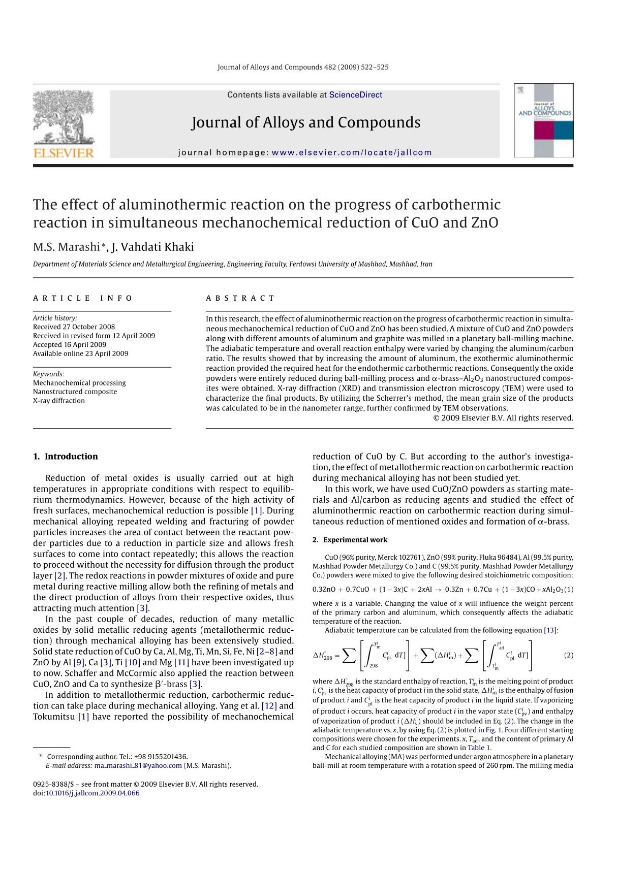 journal of alloys and compounds 合金与化合物杂志