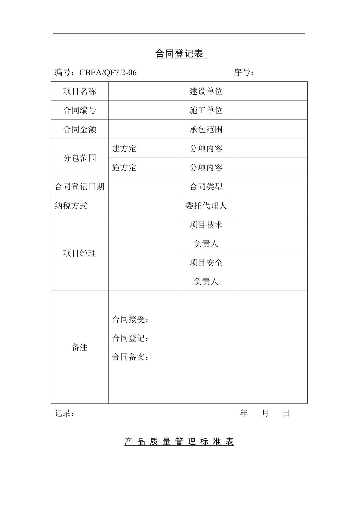 合同登记表