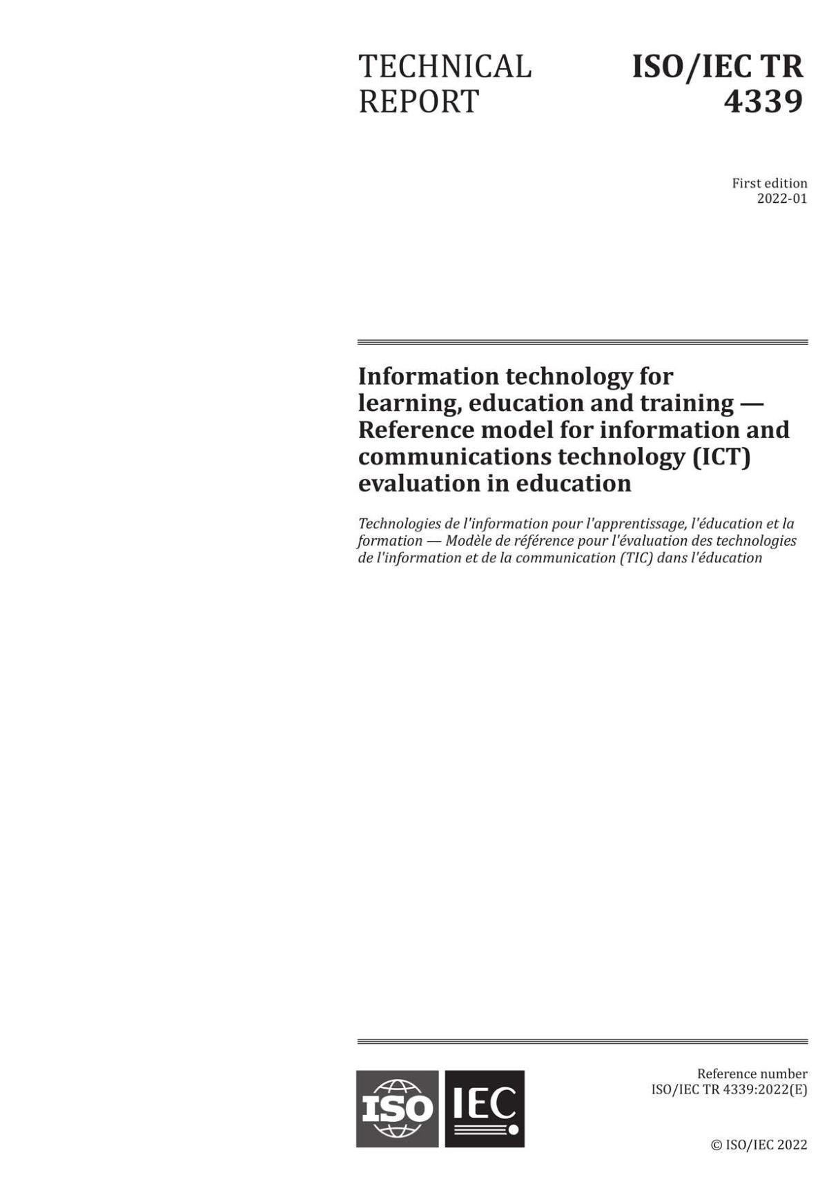 ISO IEC TR 4339-2022 Information technology for learning, education and training - Reference model for information and communica