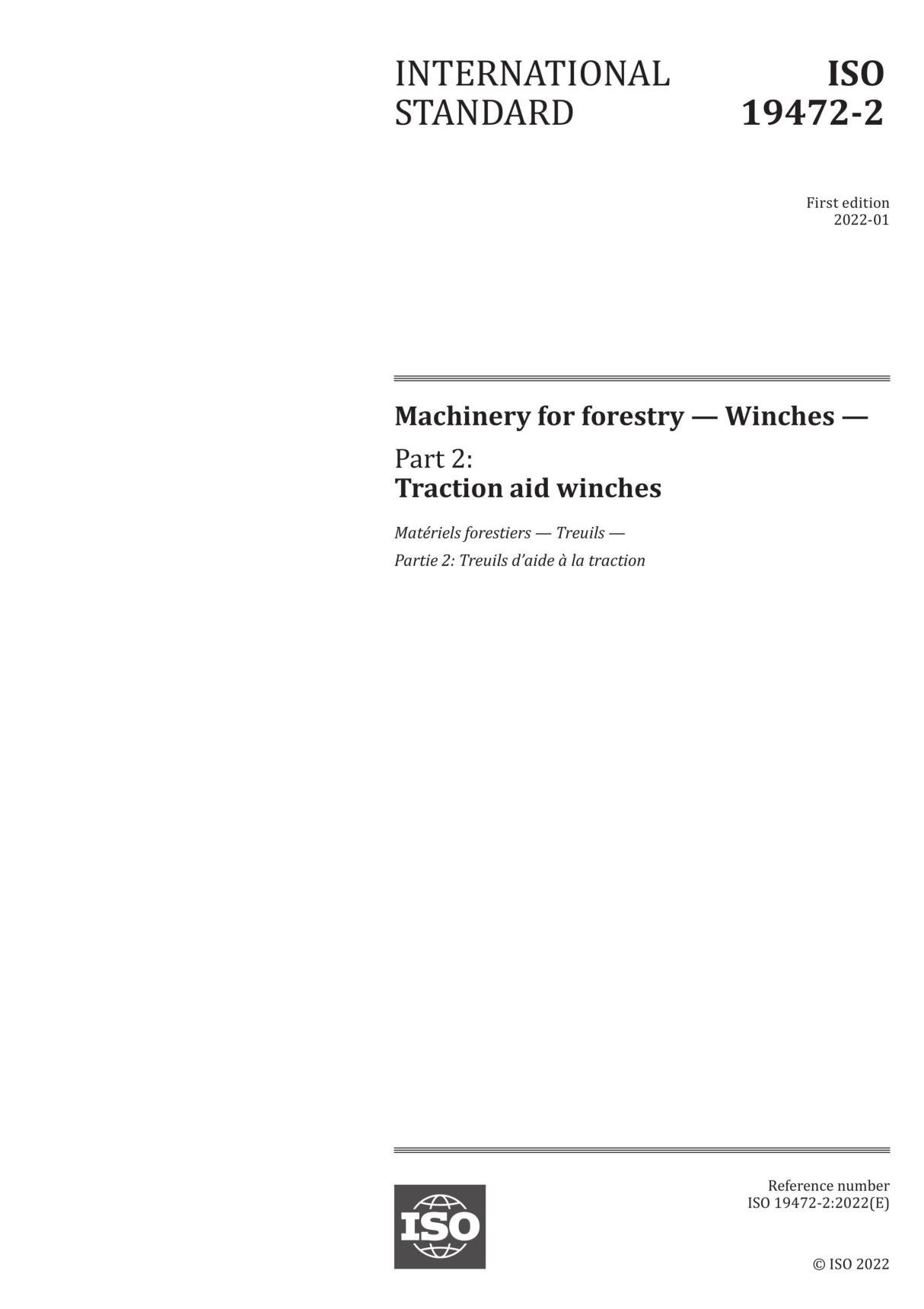 ISO 19472-2-2022 Machinery for forestry - Winches - Part 2  Traction aid winches