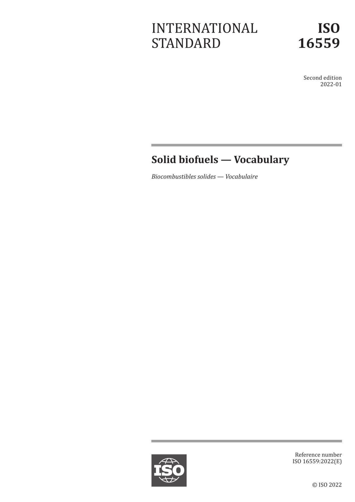 ISO 16559-2022 Solid biofuels - Vocabulary