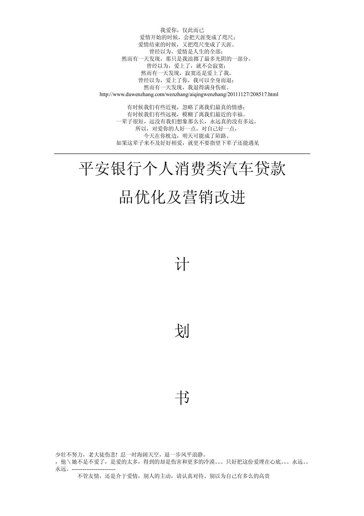 平安银行个人消费类汽车贷款产品优化及营销改进计划书(陈银博)