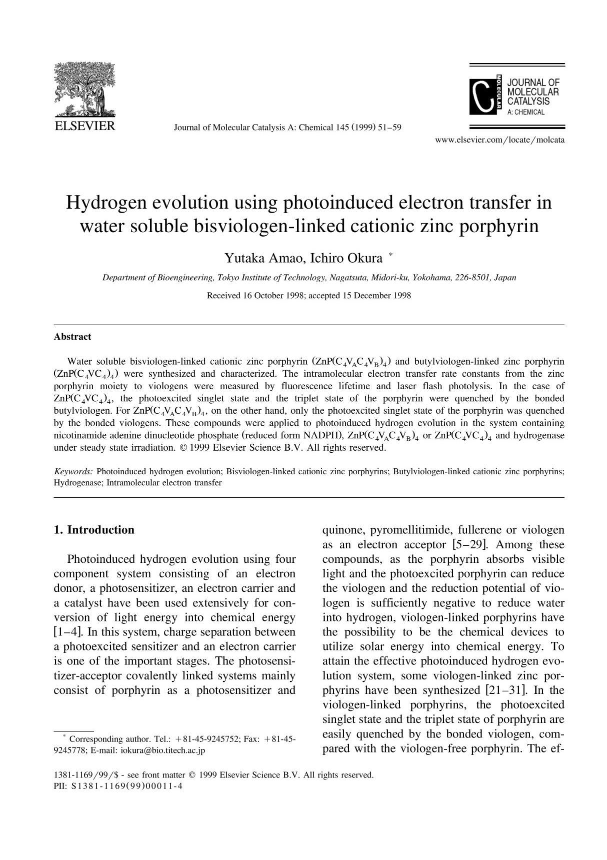 《分子催化技术期刊》SCI论文Journal of Molecular Catalysis A 1999 (Vol 145) Page 51-59