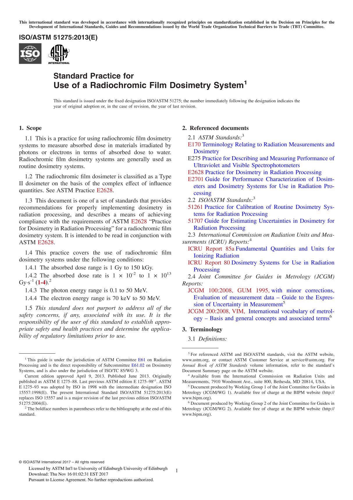 ASTM ISO ASTM 51205-17 Standard Practice for Use of a Ceric-Cerous Sulfate Dosimetry System