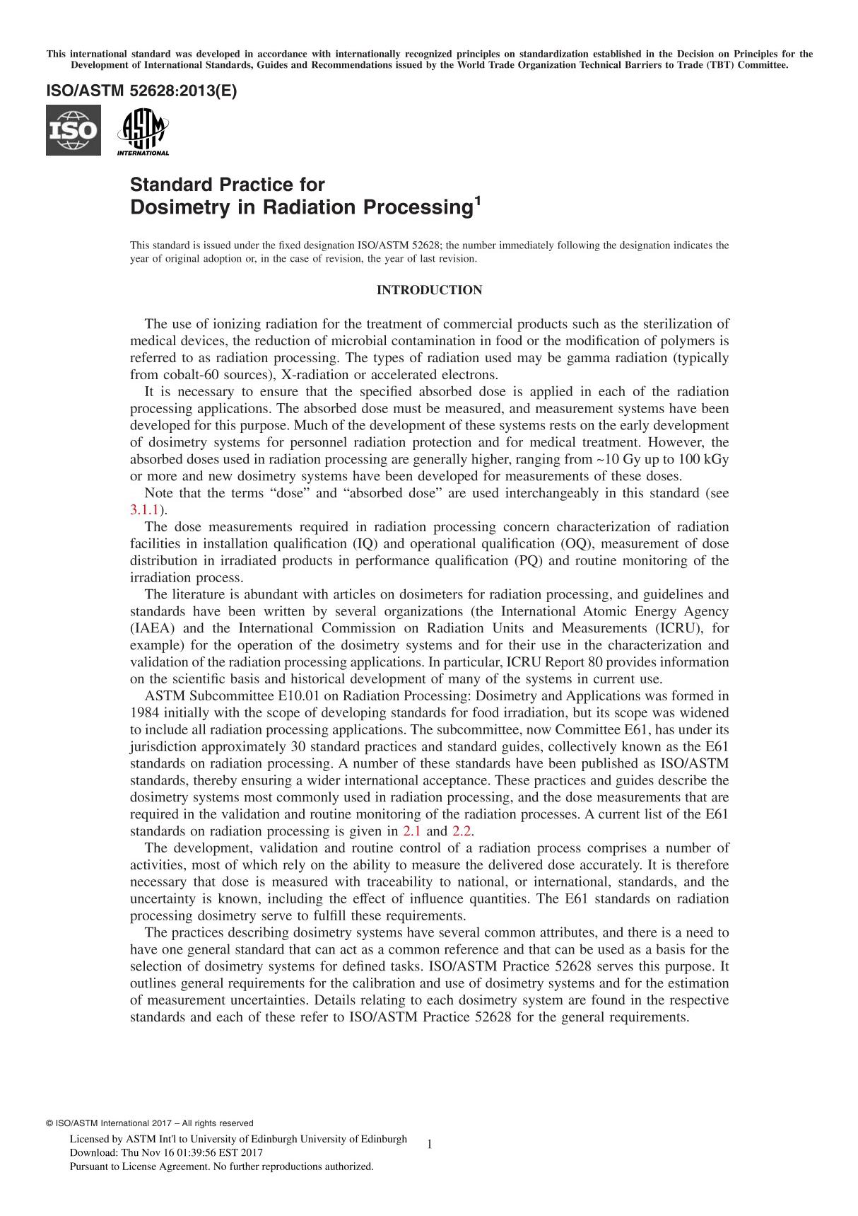 ASTM ISO ASTM 52628-13 Standard Practice for Dosimetry in Radiation Processing