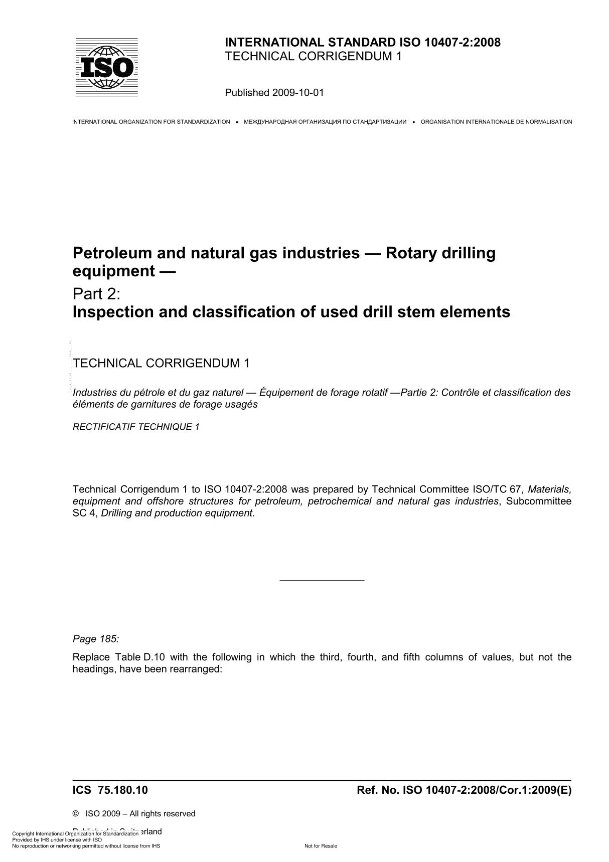 ISO 10407-2 Petroleum and natural gas industries  Rotary drilling equipment  Part 2 Inspection and classification of used dr