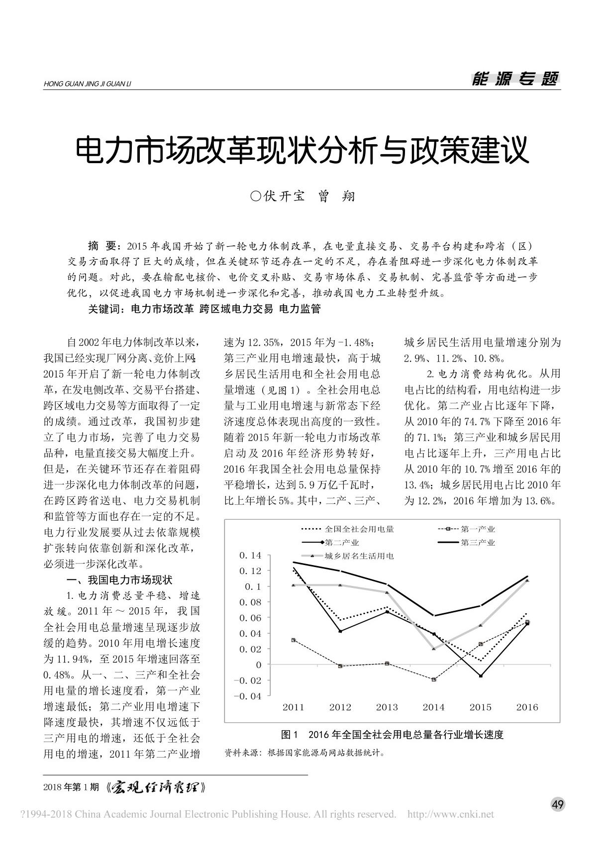 电力市场改革现状分析与政策建议 伏开宝