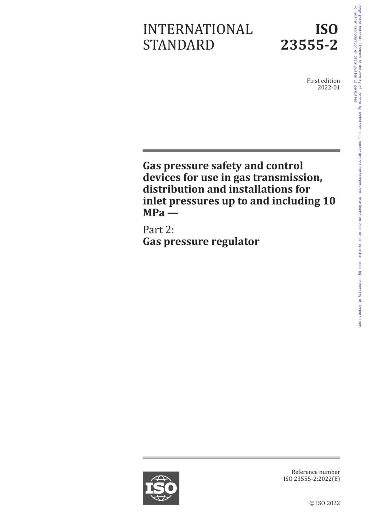 ISO 23555-2-2022 Gas pressure safety and control devices for use in gas transmission, distribution and installations for inlet p