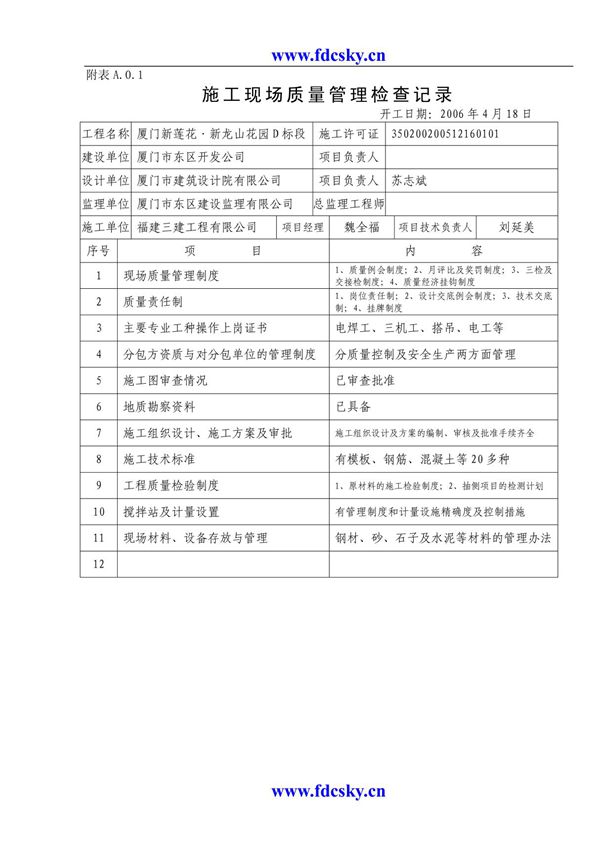 工程质量检查记录