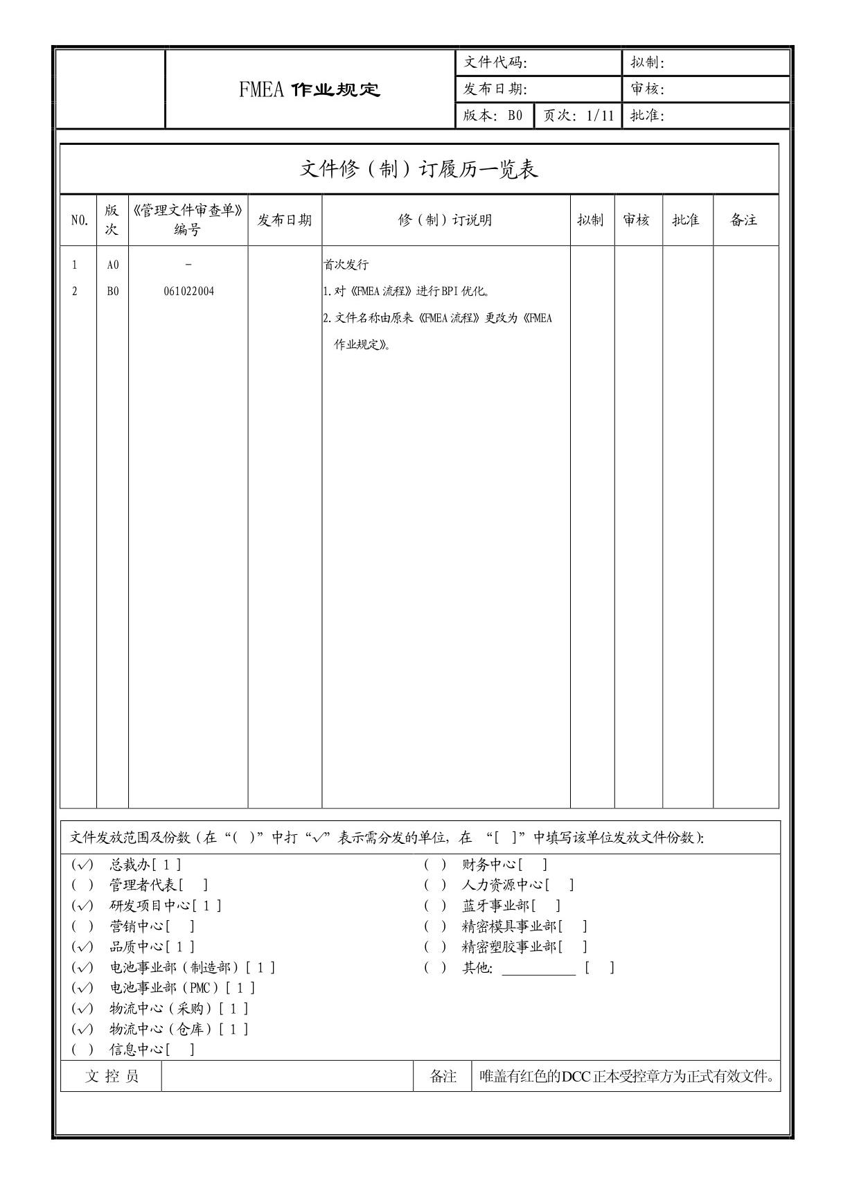 (企业流程优化)FMEA作业规定