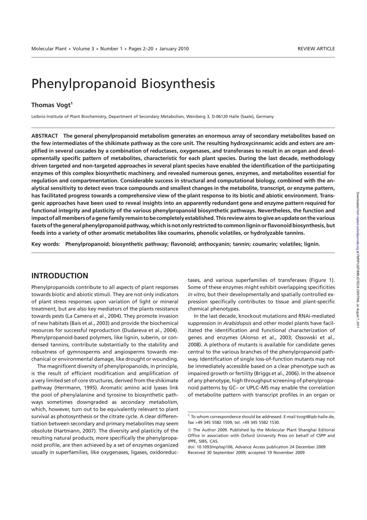 Phenylpropanoid Biosynthesis - USP