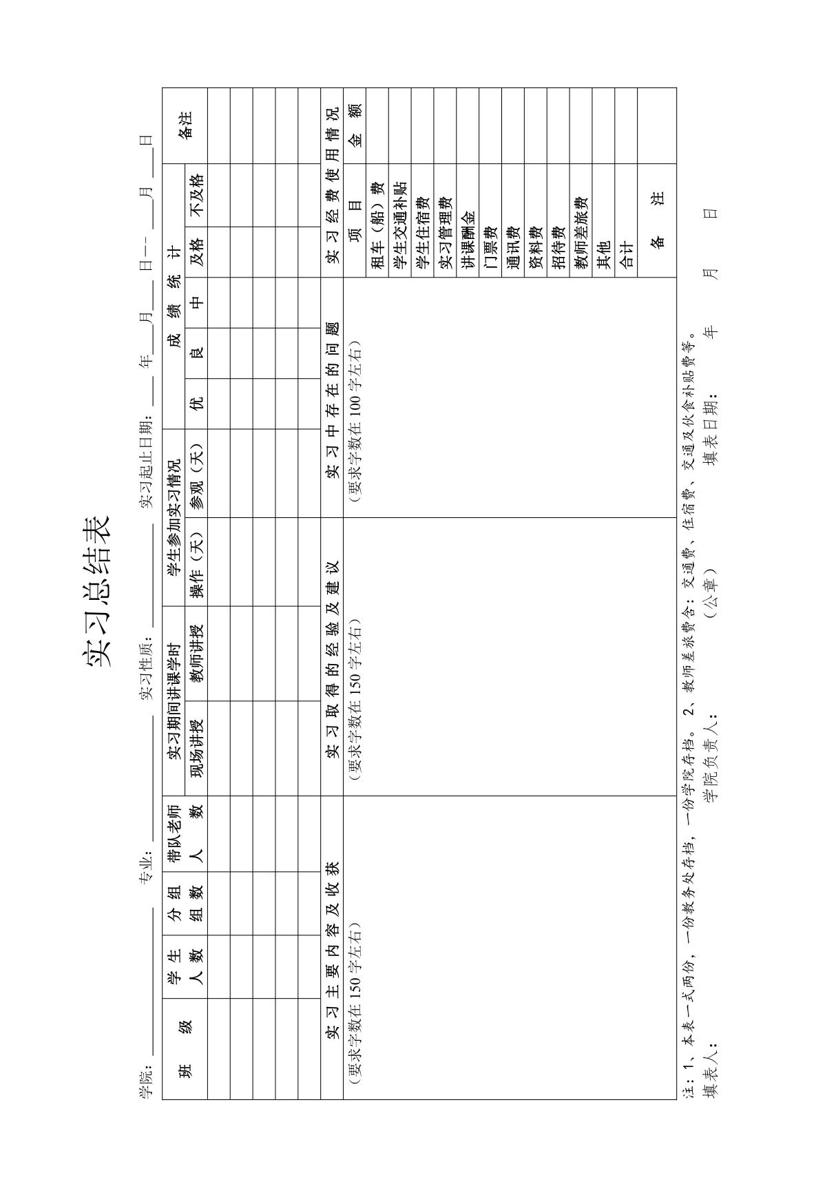 实习总结表(模板)