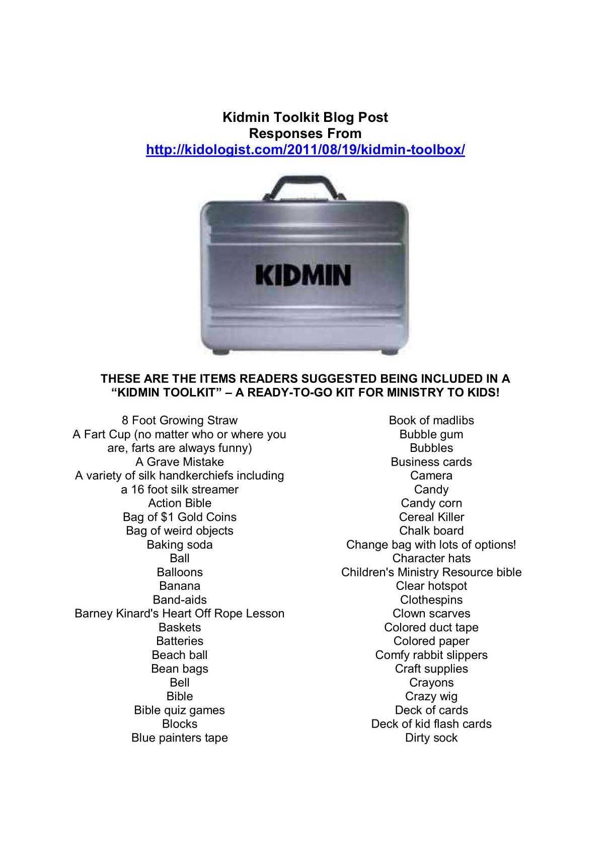 Kidologist com-Kidmin-Toolkit-List doc - Kidology