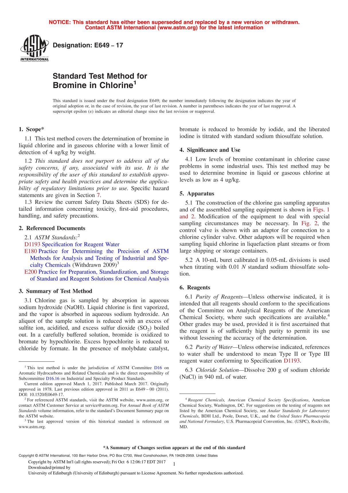 ASTM E649 - 17 Standard Test Method for Bromine in Chlorine