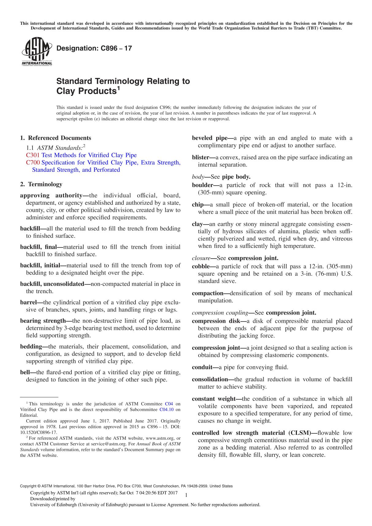 ASTM C896-17 Standard Terminology Relating to Clay Product