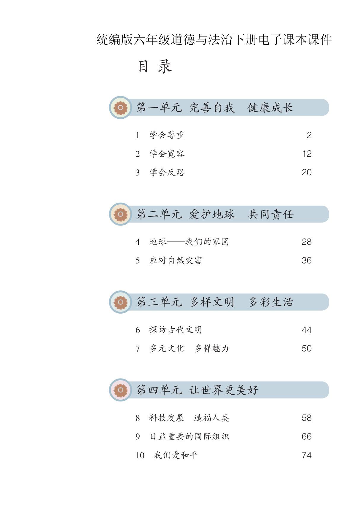 部编人教版6六年级《道德与法治》下册电子课本课件(全册)