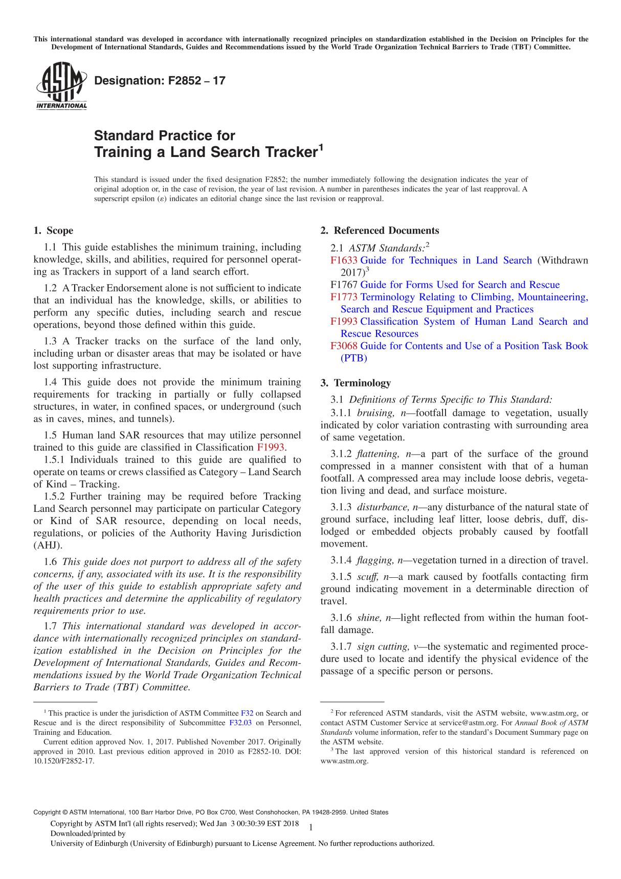 ASTM F2852-17 Standard Practice for Training a Land Search Tracker