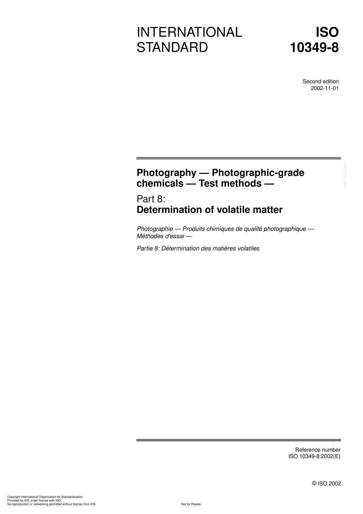 ISO 10349-8 Photography  Photographic-grade chemicals  Test method