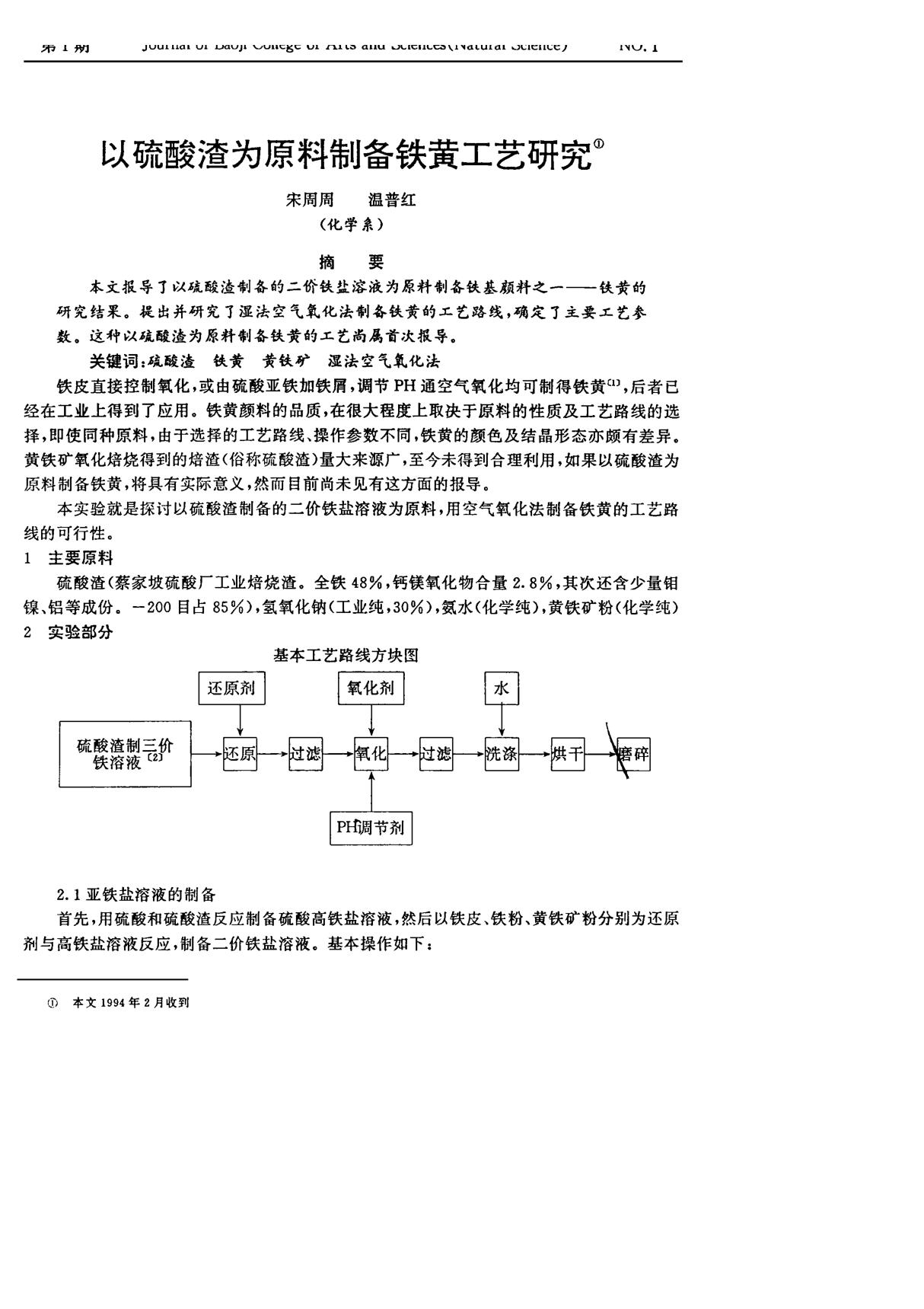 以硫酸渣为原料制备铁黄工艺研究