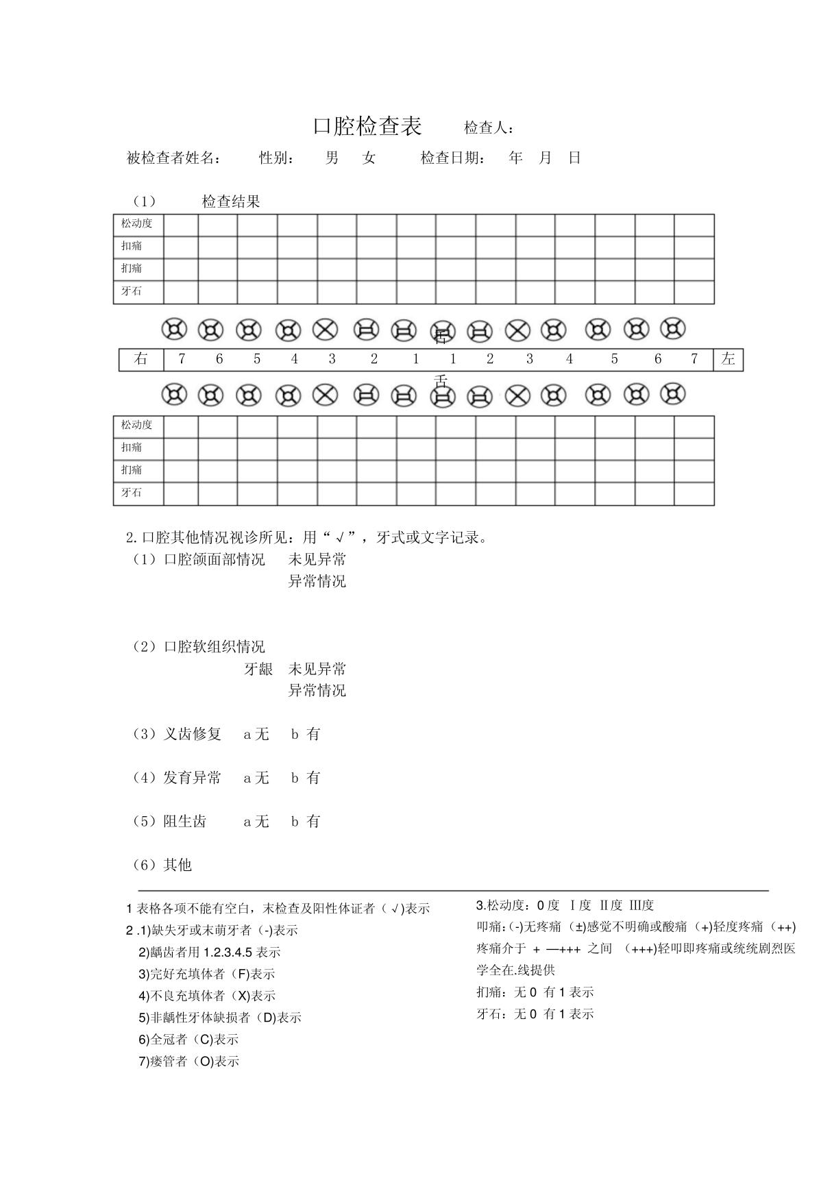 口腔检查表