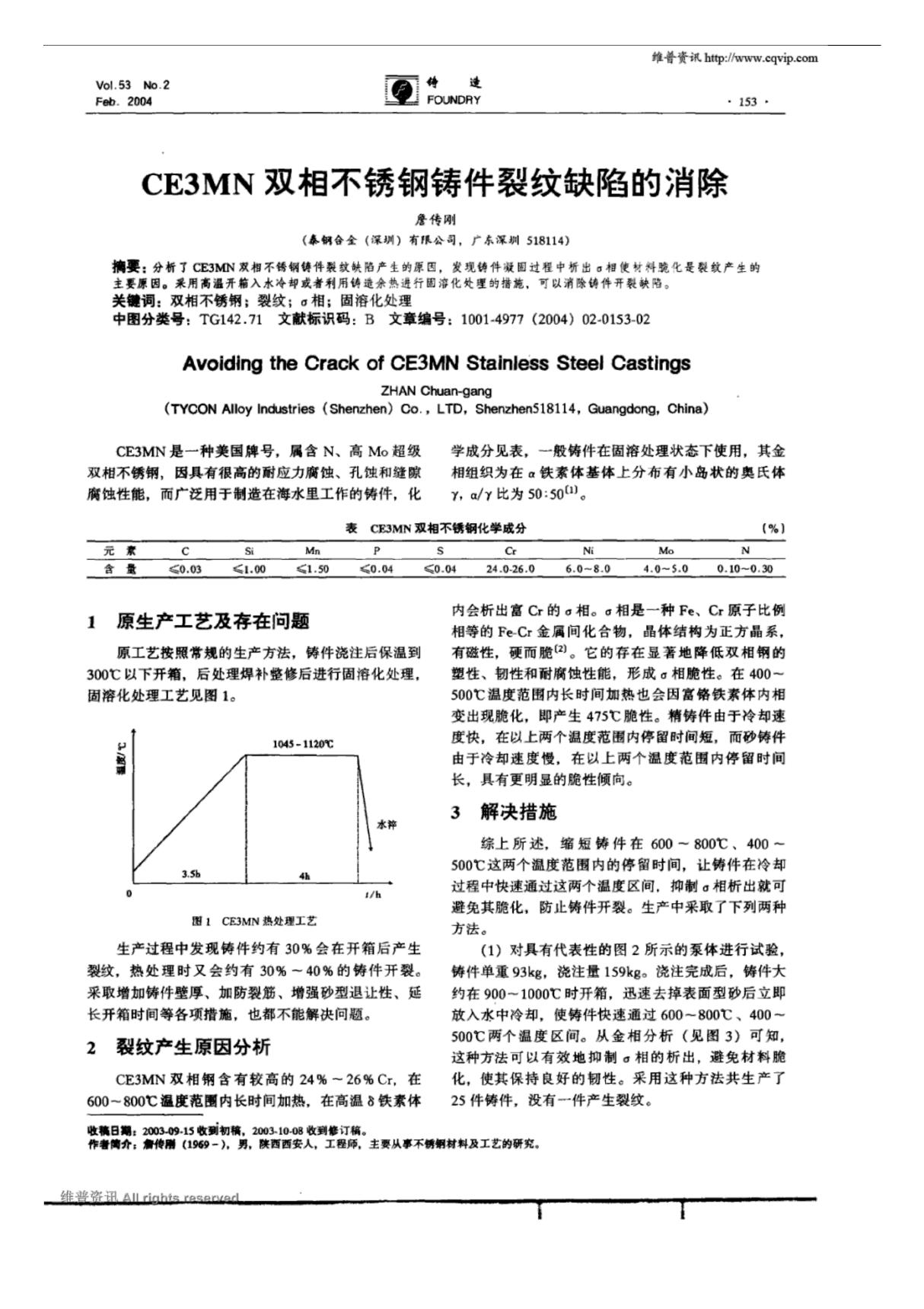 CE3MN双相不锈钢铸件裂纹缺陷的消除