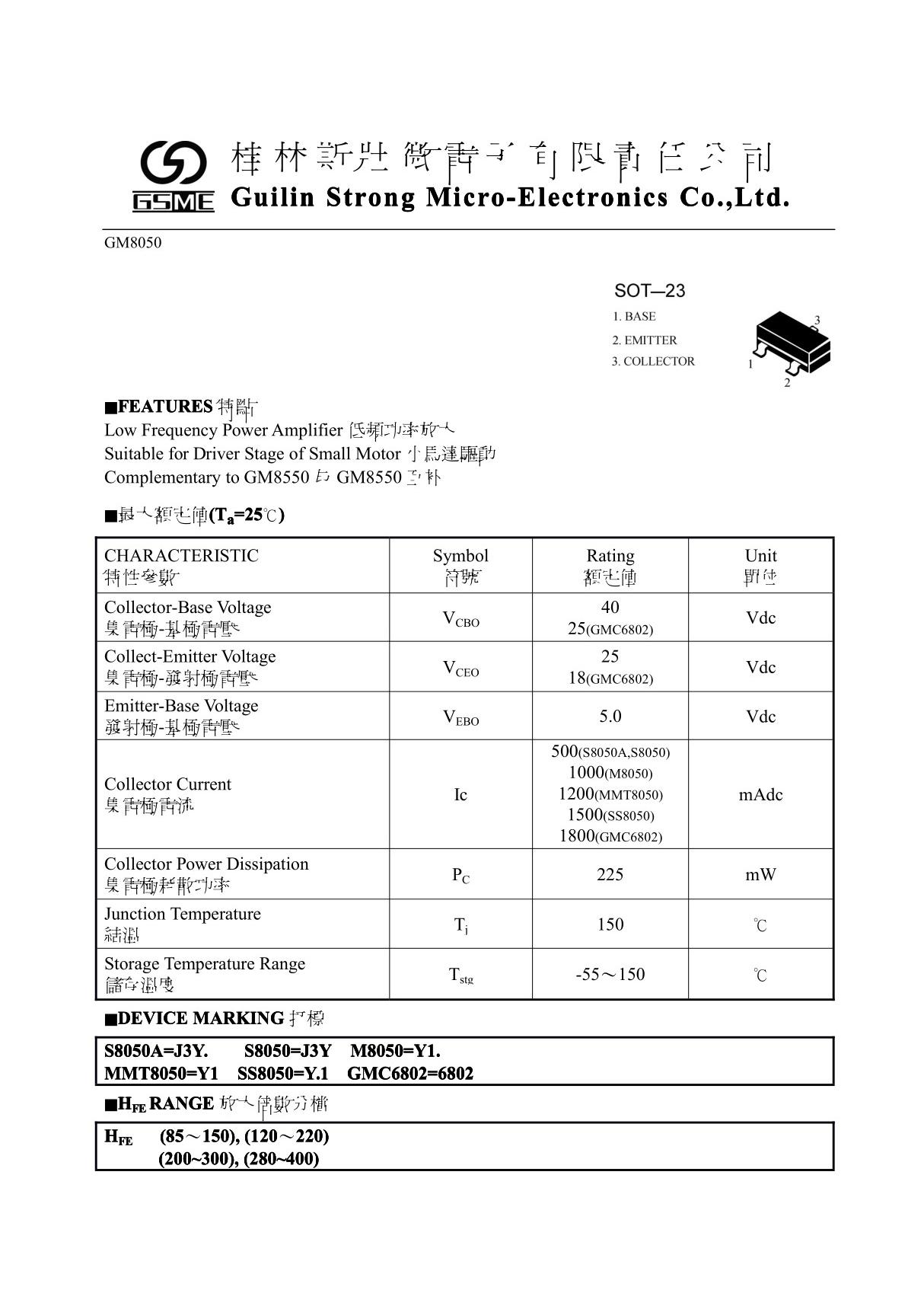 S8050技术规格书