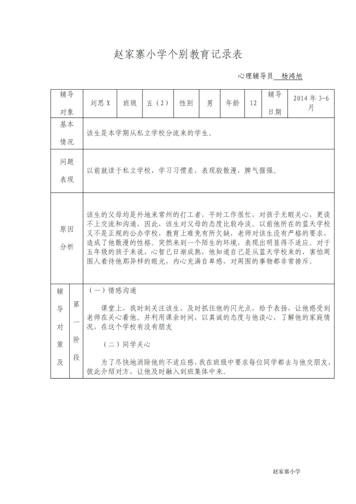 小学个别教育记录表共7篇