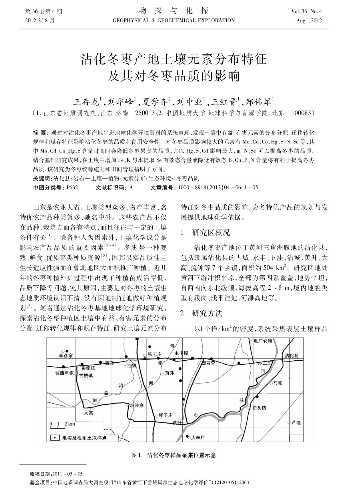 沾化冬枣产地土壤元素分布特征及其对冬枣品质的影响