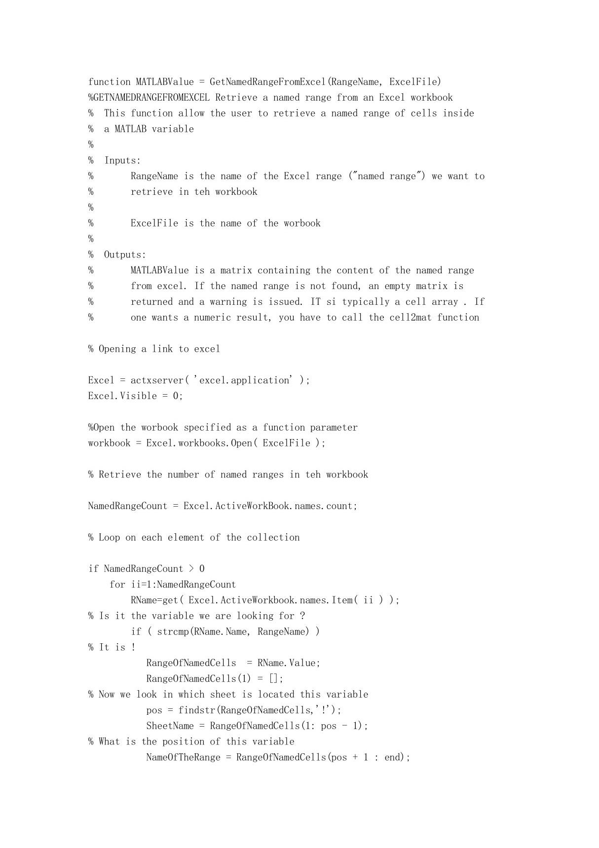 matlab获取Excel的Range的源代码