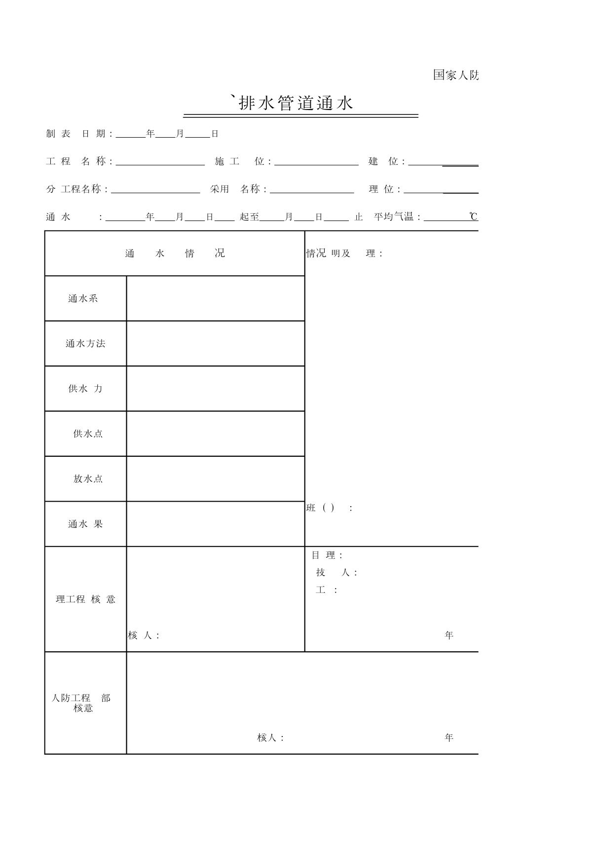 给 排水管道通水试验记录