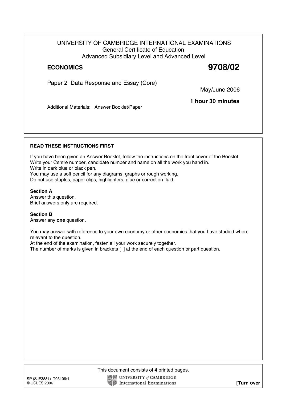 A-LEVEL past paper CIE A-LEVEL Economics past paper