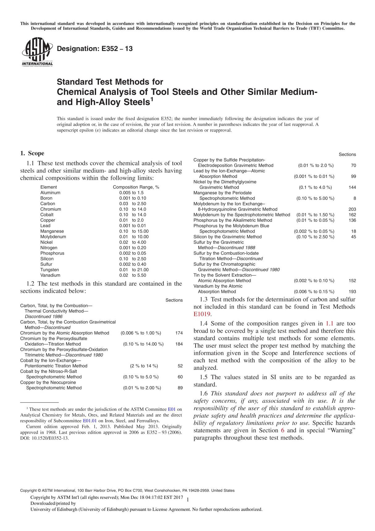 Standard Test Methods for Chemical Analysis of Tool Steels and Other Similar Medium- and High-Alloy Steels(ASTM-E352)