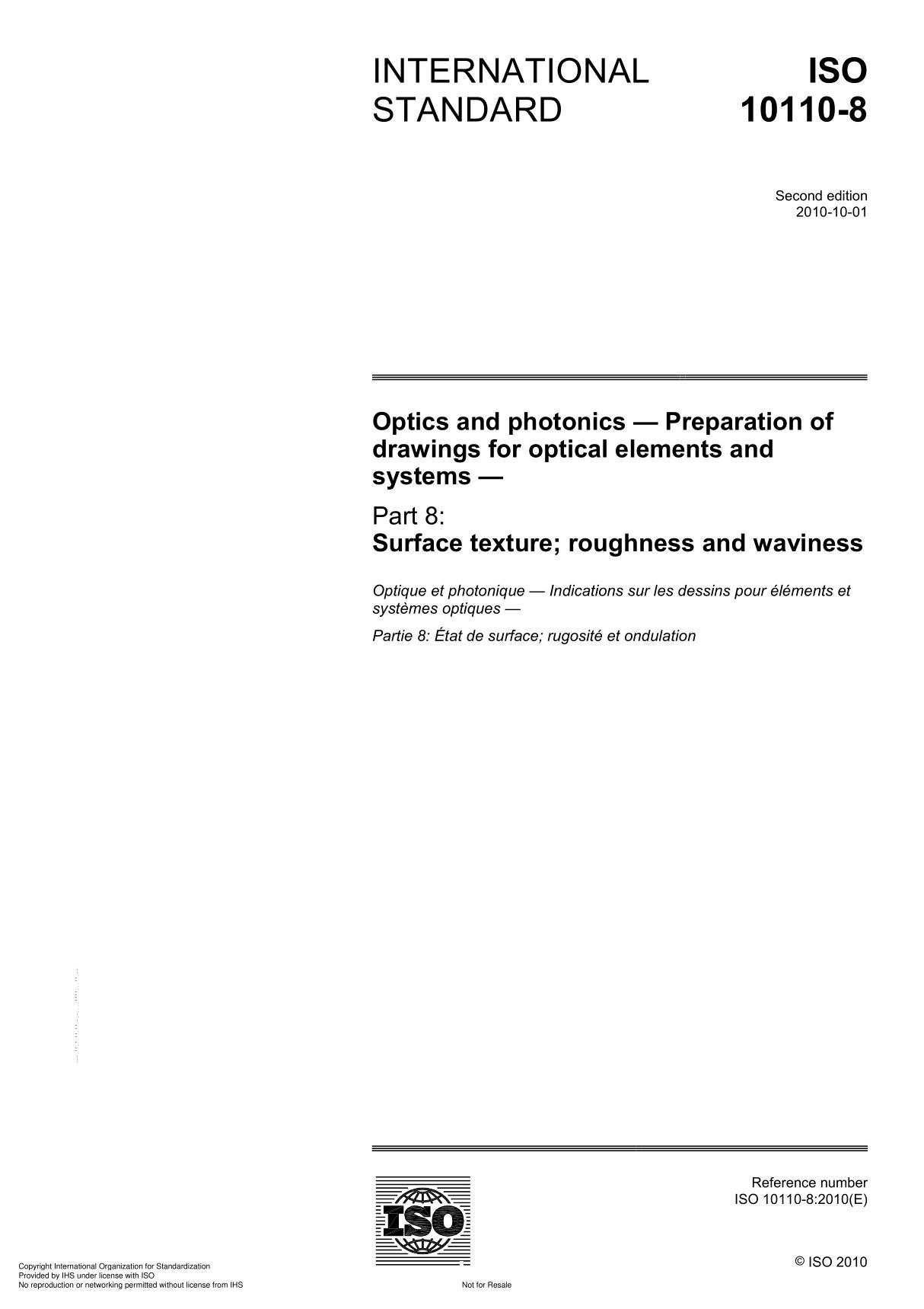 ISO 10110-8 Optics and photonics  Preparation of drawings for optical elements and system