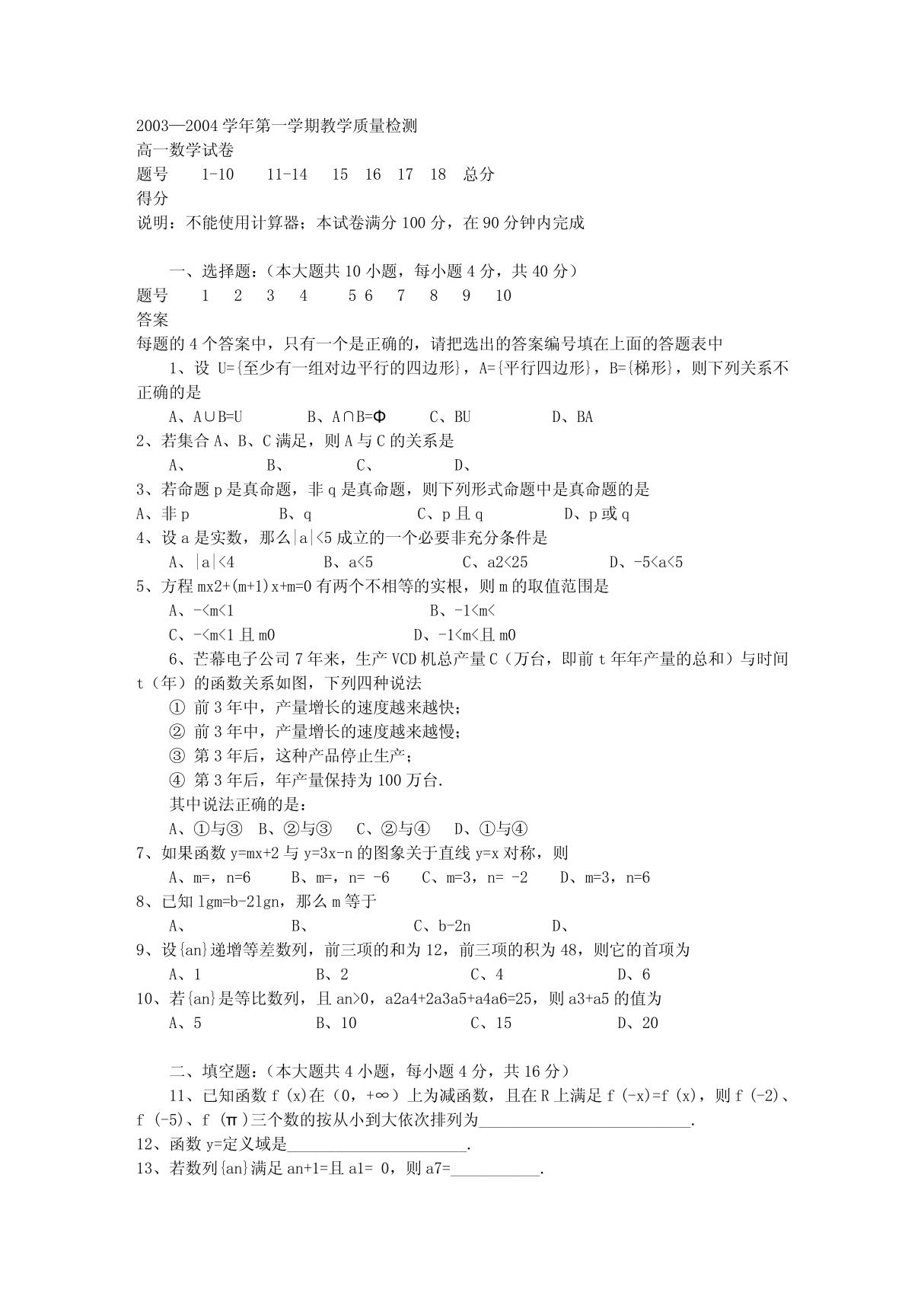 (精品)高一数学试卷