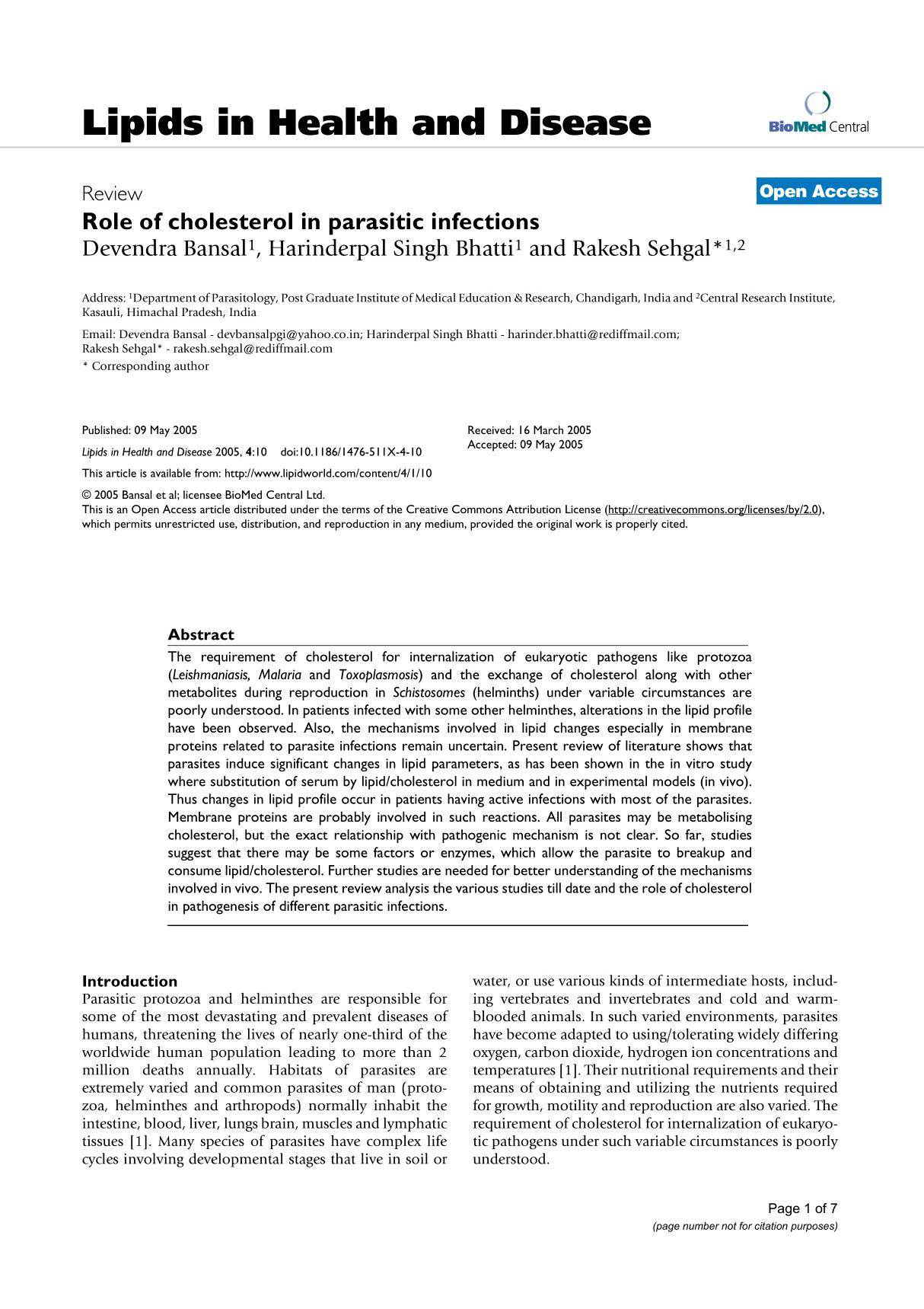 Lipids in Health and Disease