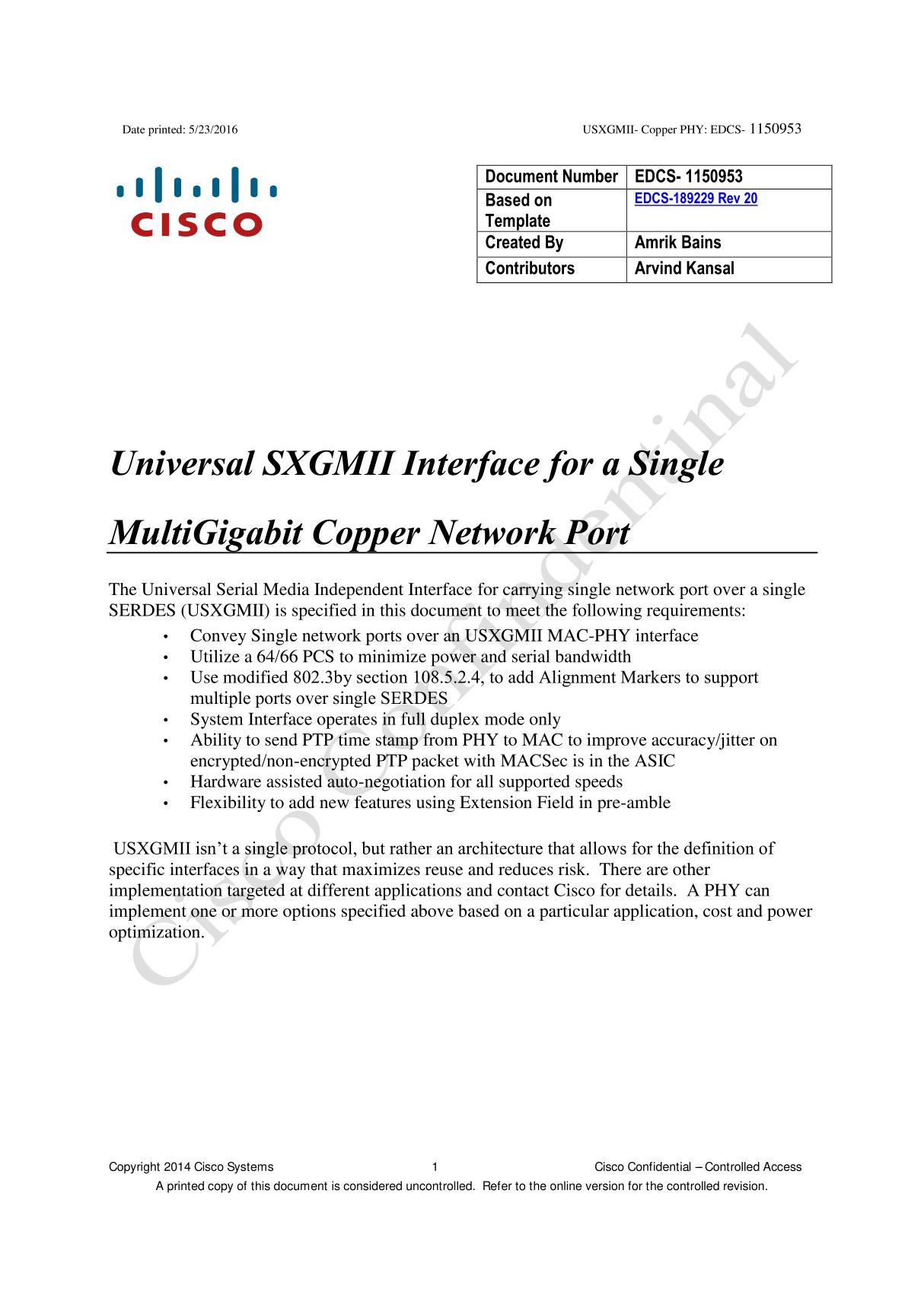 USXGMII Singleport Copper Interface